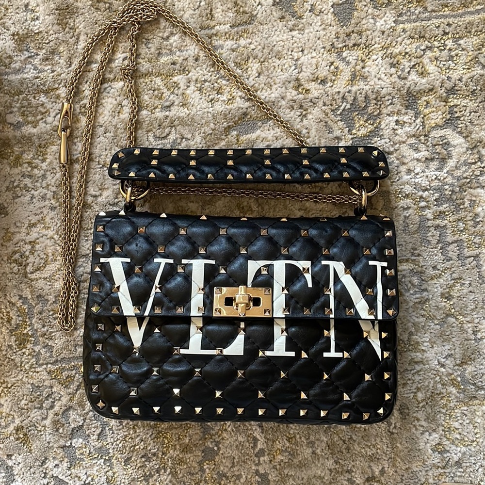 Valentino Rockstud Spike Nappa Leather Medium Bag Black - VLTN LIMITED EDITION